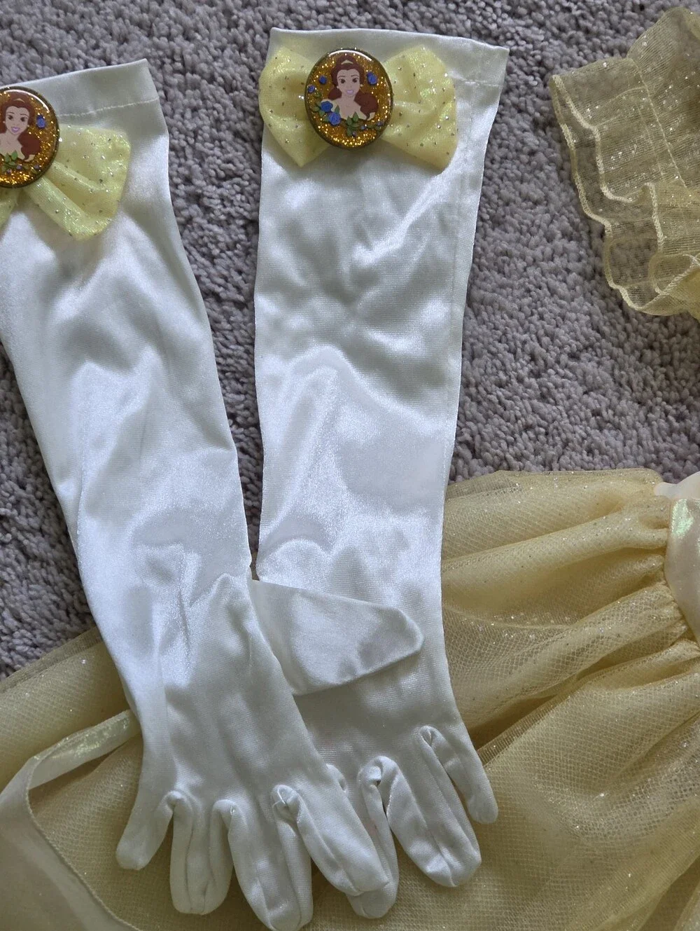 Vintage 2004 Disney Belle Princess Ball Costume Dress Shoes Tiara Gloves Sz. 4/5
